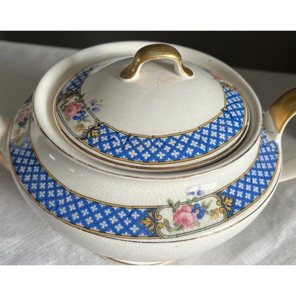 1920's K. T. & K. China Teapot with Lid White Porcelain Blue and Pink Floral - Picture 4 of 10